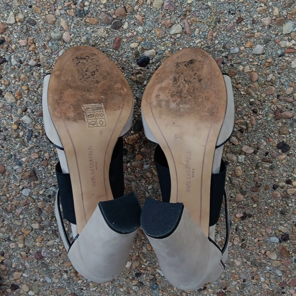 Karl Lagerfeld Rosalie cream suede & black heeled sandals womens 6 - Picture 6 of 10